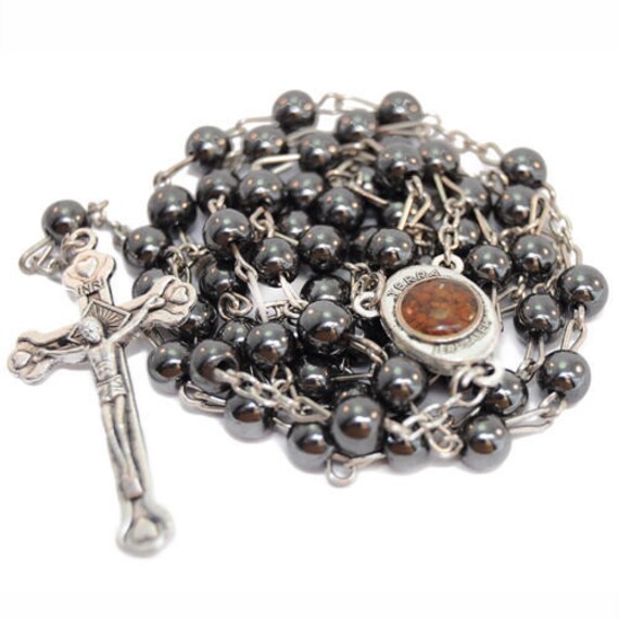 Genuine HEMETITE STONE ROSARY Beads Blessed From The Holy Sepulchre With Soil From Jerusalem - Holy Land Blessings