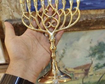 PERSONALIZED 100% Brass 9 Inch / 23 cm Height 9 Branch Curves Designed HANUKIA For Hanukkah Israel CHANUKIA Hand Made Judaica Gift