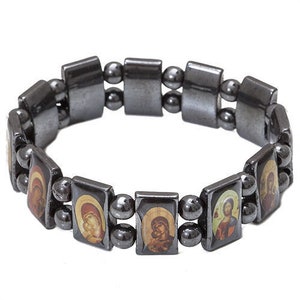 Genuine HEMETITE STONE Blessed Bracelet With Orthodox Christian Holy Icons Jerusalem Blessed Bracelet Holy Land Gift + FREE Personal Text image 3