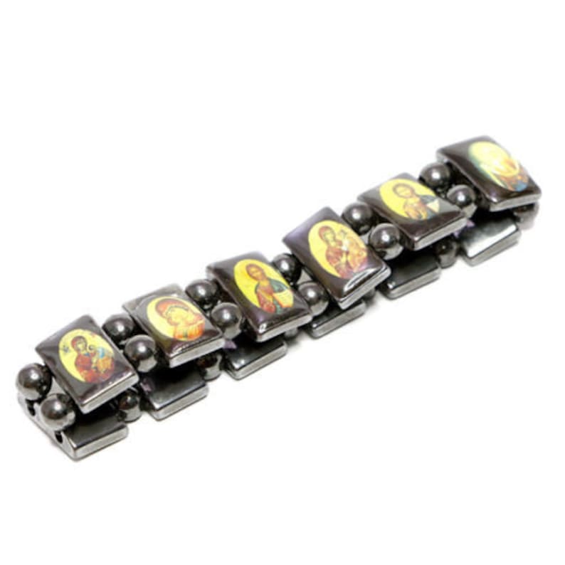 Genuine HEMETITE STONE Blessed Bracelet With Orthodox Christian Holy Icons Jerusalem Blessed Bracelet Holy Land Gift + FREE Personal Text image 4
