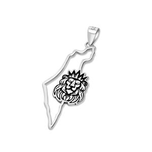 Pendentif carte d'israel en argent 925, lion de judée et couronne du 7 octobre - collier israël esquisse territoire judaïque État juif breloque israël