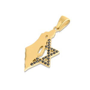 Carte d'ISRAL, territoire, pendentif en or 18 carats avec étoile de David et pierres Swarovski, collier personnalisé d'art judaïque, terre promise d'Israël