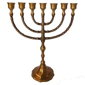 Custom Engraved Antique Replica Brass Copper LARGE MENORAH 12 Inch Height Menorah Seven Branch Candle Holder From Israel + Your Engraving