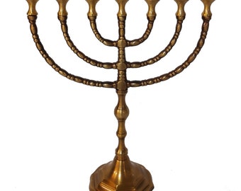 Custom Engraved Antique Replica Brass Copper LARGE MENORAH 12 Inch Height Menorah Seven Branch Candle Holder From Israel + Your Engraving