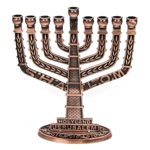 Genuine Red Bronze Israel Classic 9 Branch CHANUKIA Kenesset Hanukkah Menorah With Israel Motifsmenorahs for chanukah
