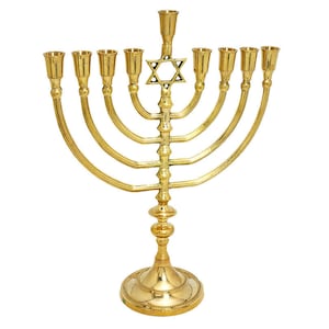 Custom Engraved Brass Copper Extra Large CHANUKIA 14 Inch Height 9 Branch Hanukkah Menorah Oil Candle Holder With STAR Of DAVID Gift