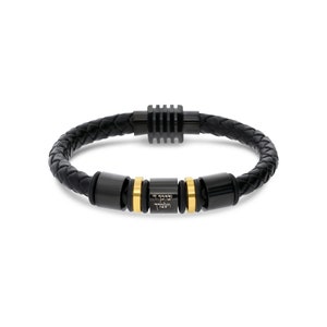 Pulsera de Cábala personalizada de acero inoxidable y cuero negro auténtico con letras giratorias y oración hebrea de bendición sacerdotal.