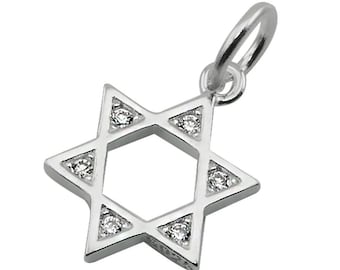 Plata 925 MINI estrella de David colgante judío con circonitas, Israel Judaica Unisex encanto Israel Jerusalén collar regalo