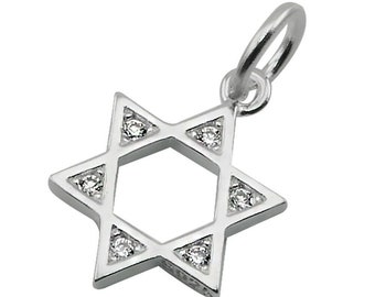 Silver 925 MINI Star Of David Jewish Pendant With Zircons, Israel Judaica Unisex Charm Israel Jerusalem Necklace Gift