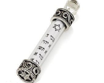 Silver 925 TEN COMMANDMENTS Mezuzah &  Scroll Necklace - Israel Jewish Star Of David Symbol Judaica Gift