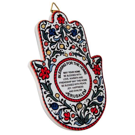 Armenian Ceramic Hamsa Hand Pottery for Hanging With Hand Painted