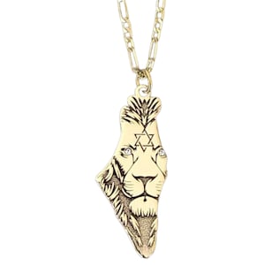 Carte d'Israël en or 18 carats, pendentif Lion de Juda et étoile de David du 7 octobre - Collier territoire de croquis d'Israël, cadeau Israël