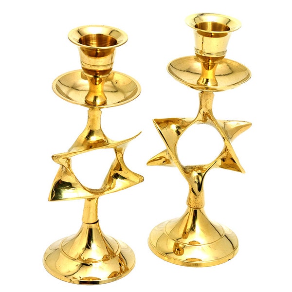 Brass Copper Pair Of Shabbat Star Of David Candle Holders / Oil Glass Holders Authentic Judaica Israel Jewish Gift