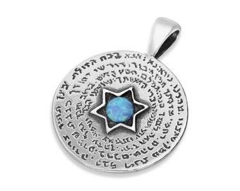 Silver 925 & Opal Stone Powerful Spiritual 72 NAMES OF GOD Large Pendant, Kabbalistic Key To Abundance Of Blessing, Fortune Necklace
