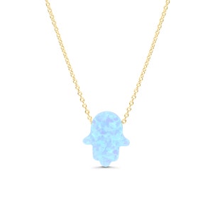 Silver 925 / 18K Gold Chain With Genuine Opal Hand Hamsa & Evil Eye Kabbalah Stunning Judaica Necklace