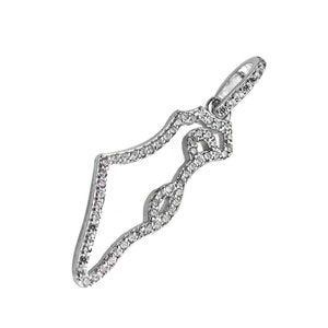 Pendentif carte d'Israël en argent 925 avec zircons - Collier territoire croquis d'Israël, cadeau Israël