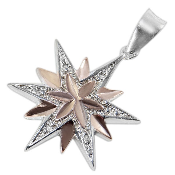 Sterling Silver 925 STAR OF BETHLEHEM Cross With 14K Rose Gold Plating Holy Land Blessed Gift Necklace From Bethlehem