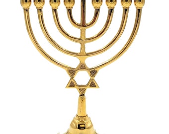 Custom Engraved Brass Copper CHANUKIA Hanukkah Menorah Nine Branch Candle Holder With Star Of David For Candles Or Oil + Your Engraving