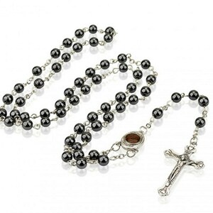 Genuine HEMETITE STONE ROSARY Beads Blessed From The Holy Sepulchre With Soil From Jerusalem - Holy Land Blessings image 2