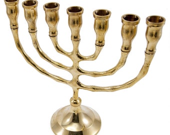 Personalized Brass Copper Classic Shape 8 Inch / 20 cm Height Seven Branches Israel Menorah Vintage Candle Holder + Your Personal Engraving