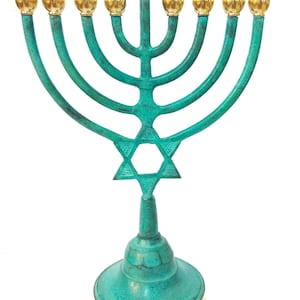 Custom Engraved Antique Copper CHANUKIA Hanukkah Menorah 9 Branch PATENA Candle Holder With Star Of David For Oil / Candles + Your Engraving