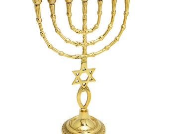 Personalized Brass Copper Grafted In Messianic XL 16 Inch Height Seven Branches Candles / Oil Holder Massive Israel Menorah + Your Engraving