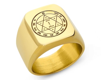 18K Gold Ring With KING SOLOMON SEAL Or Bible Verse / Blessing Judaica Unisex Gift Thick Israel Ring From Jerusalem