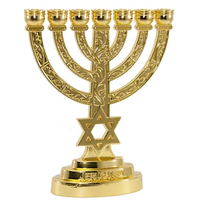 Custom Engraved Antique Replica 5 Inch Bronze Menorah With Star Of David Vintage Candle Holder Judaica Israel Gift Candle Holder