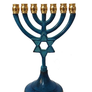 Custom Engraved Antique Replica Copper PATENA MENORAH 6 Inch Height Seven Branch Candle Holder Menorah With Star Of David + Your Engraving