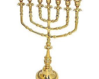 Personalized Brass Copper MENORAH 14 Inch / 35 cm Height Extra Large Seven Branch Candle Holder For OIL Or Candles