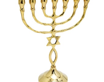 Custom Engraved Grafted In Messianic Brass Copper Seven Branches 9.5 Inch / 23 cm Height Israel Menorah Candle Holder + Your Engraving