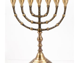 Custom Engrave Antique Copper SEVEN BRANCH MENORAH 10 Inch Or 12 Inch Height 7 Branches Vintage Large Candle Holder From Israel