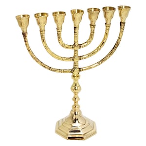 Custom Engraved Brass Copper 10 Inch / 25 cm Height Seven Branch Vintage Menorah Oil / Candle Holder Israel Judaica Gift + Your Engraving