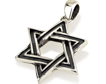 Silver 925 Authentic Vintage Thick Star Of David / Magen David Pendant Charm Necklace - Judaica Gift From Israel