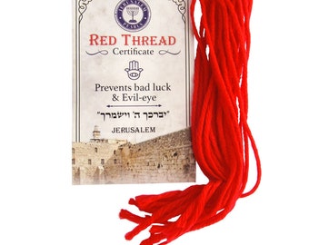 Pack Of 10 Pcs THICK Red Wool Thread From Rachel Tomb Blessed Red String Set Kabbalah Hebrew English & Russian Evil Eye Bracelet Lot