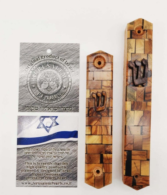 Authentic Genuine Olive Wood Mosaic Style Door Mezuzah for Outdoor