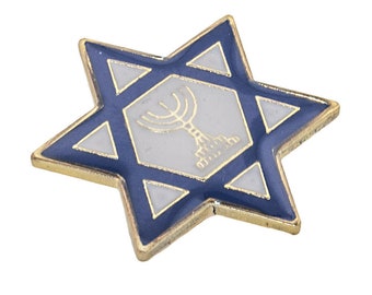 Magen David Menorah Enamel Badge Lapel Pin Israel Temple Menorah Star Of David