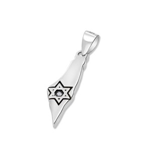 Pendentif carte d'Israël en argent 925 et étoile de David en relief symbole juif, territoire de croquis d'Israël, 7 octobre, collier cadeau Magen David