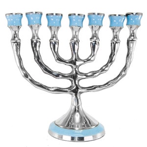 Custom Engraved Multiple Colors Classic Copper MENORAH 7 Inch / 18 cm Seven Branches Israel Vintage Candle Holder From Jerusalem