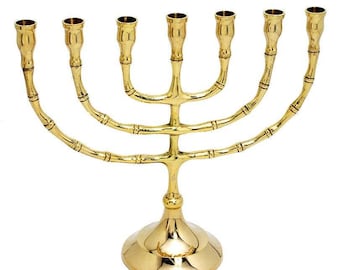 Custom Engrave Brass Copper ISRAEL MENORAH Classic Shape 9 Inch Height Seven Branch High Quality Vintage Candle Holder Gift + Your Engraving