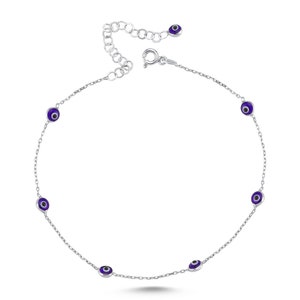 Sterling Silver 925 Thin Delicate Design Bracelet With Blue / Turkuoise / Multi-Color Eyes Charms