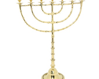 Personalized Brass Copper JUMBO SIZE Authentic XXL 22 Inch / 55 cm Seven Branches Israel Menorah Art Vintage Candle Holder + Free Engraving