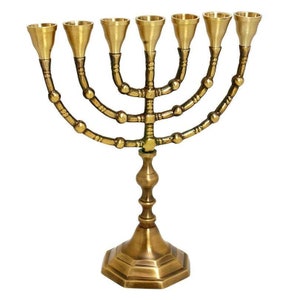 Custom Engraved Antique Copper Authentic 10 Inch / 25 cm Seven Branches Israel Menorah High Quality Art Vintage Candle Holder From Jerusalem