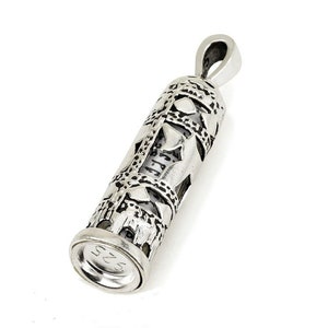 Argent 925 CHAI/HAI Protection Kabbale Mezouza et Shema Israël Pendentif parchemin Israël Jérusalem Cadeau Collier Judaica