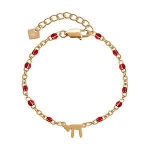 Silver 925 CHAI Bracelet Classic Design HAMSA Hand Pendant With Red Enamel Beads Judaica Art Israel Kabbalah Gift