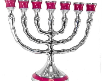 Custom Engraved Multiple Colors Classic Copper MENORAH 7 Inch / 18 cm Seven Branches Israel Vintage Candle Holder From Jerusalem