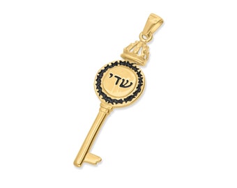 Colgante grande con amuleto de protección de la Cábala de SHADAI, grabado personalizado en oro de 18 quilates, con la Llave del Éxito, collar de Israel con dije Judaica personalizado.