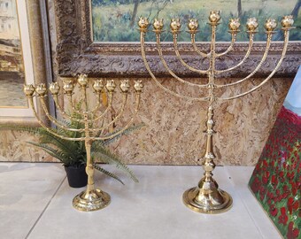 PERSONALIZZATO 100% ottone massiccio 16 pollici / 24 pollici altezza dimensione Jumbo 9 rami di melograni HANUKIA per bicchieri da olio o candele regalo Judaica