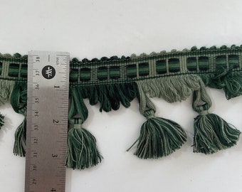 Sage Forest & Dark Multi Green Boho Tassel Fringe Trim Accent For Pillows Curtains Sold By the Yard