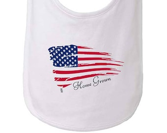 Home Grown Baby Bib, USA flag bib, Patriotic bib, US bib